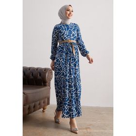 Instyle Else İndigo Taş Desenli Hasır Kemerli Elbise