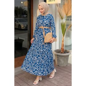 Instyle Else İndigo Taş Desenli Hasır Kemerli Elbise