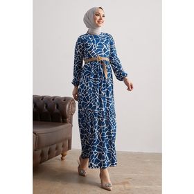 Instyle Else İndigo Taş Desenli Hasır Kemerli Elbise