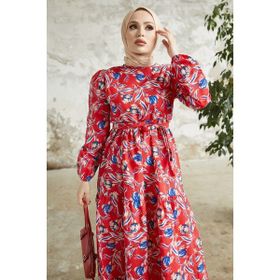 Instyle Felara Kırmızı Çiçek Desen Kuşaklı Elbise