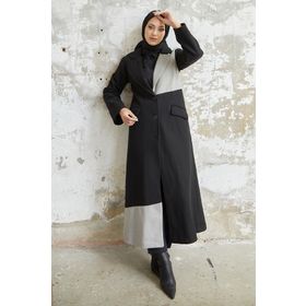 Instyle Ferisa Siyah-Gri Çift Renk Astarlı Kaşe Kaban