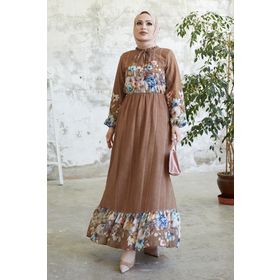 Instyle More Taba Çiçekli Şifon Elbise