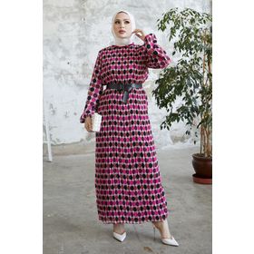 Instyle Nerisa Puantiyeli Kemerli Gül Kurusu Şifon Elbise