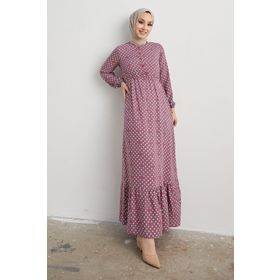 Instyle Siera Lila Kalpli Puantiyeli Dokuma Elbise