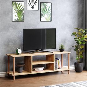 interGO Raflı Ahşap Ayaklı Çam Televizyon Sehpası
