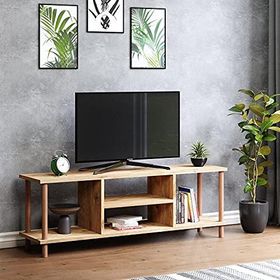 interGO Raflı Ahşap Ayaklı Çam Televizyon Sehpası
