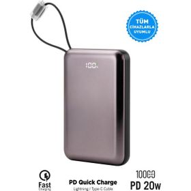Intouch 10000 mAh Kablolu Pd Quick Mini Gri Powerbank