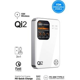 Intouch 10000 mAh MagSafe QI2/PD 20 W TFT Ekranlı Beyaz Powerbank