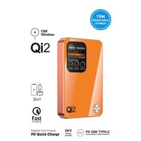 Intouch 10000 mAh MagSafe QI2/PD 20 W TFT Ekranlı Beyaz Powerbank