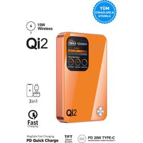 Intouch 10000 mAh MagSafe QI2/PD 20 W TFT Ekranlı Turuncu Powerbank
