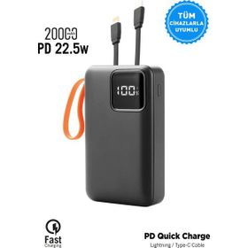 Intouch PD Quick 20000 mAh 22 W Mini Kablolu Hızlı Siyah Powerbank