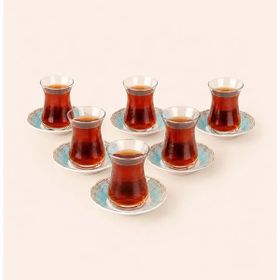 İpek Safir Çizgi Turkuaz 6 Kişilik Çay Seti