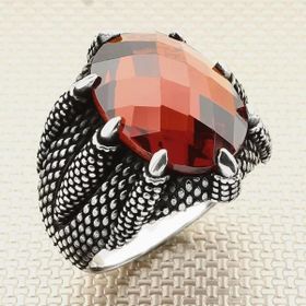 İpek Silver 925 Ayar Gümüş Kırmızı Kesme Zirkon Taşlı Pençeli Model Erkek Yüzük