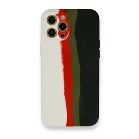 iPhone 12 Pro Max Ebruli Lansman Silikon - Beyaz-Siyah Cep Telefonu Kılıfı