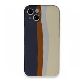 iPhone 13 Ebruli Lansman Silikon - Lacivert-Krem Cep Telefonu Kılıfı
