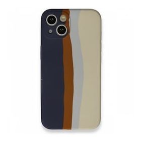 iPhone 13 Ebruli Lansman Silikon - Lacivert-Krem Cep Telefonu Kılıfı