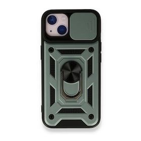 iPhone 13 Pars Lens Yüzüklü Silikon - Yeşil Cep Telefonu Kılıfı