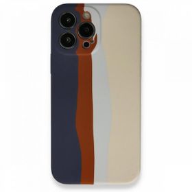 iPhone 13 Pro Ebruli Lansman Silikon - Lacivert-Krem Cep Telefonu Kılıfı