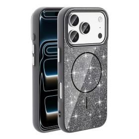 iPhone 18 Pro Max Kılıf MagSafe Şarj Özellikli Parlayan Simli Okso Kılıf