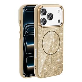 iPhone 18 Pro Max Kılıf MagSafe Şarj Özellikli Parlayan Simli Okso Kılıf