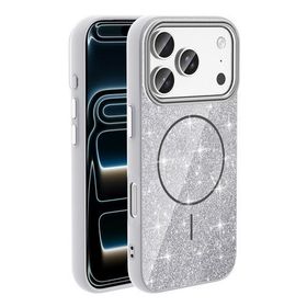 iPhone 18 Pro Max Kılıf MagSafe Şarj Özellikli Parlayan Simli Okso Kılıf