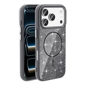 iPhone 18 Pro Max Kılıf MagSafe Şarj Özellikli Parlayan Simli Okso Kılıf