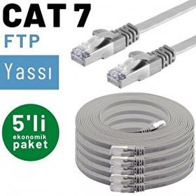 IRENIS CAT7 Gri 5 mt 5 Adet Yassı FTP Ethernet Kablosu