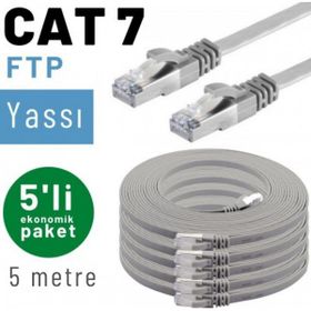 IRENIS CAT7 Gri 5 mt 5 Adet Yassı FTP Ethernet Kablosu