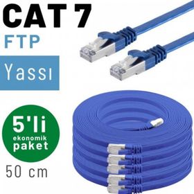 IRENIS CAT7 Mavi 50 cm Yassı FTP 5 Adet Ethernet Network Lan İnternet Kablosu