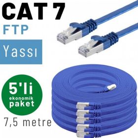 IRENIS CAT7 Mavi 7.5 m Yassı FTP 5 Adet Ethernet Network Lan İnternet Kablosu