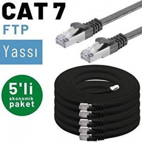 IRENIS CAT7 Siyah 3 mt Yassı FTP 5 Adet Network Ethernet Kablosu