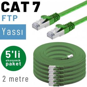 IRENIS CAT7 Yeşil 2 mt Yassı FTP 5 Adet Ethernet Network Lan İnternet Kablosu