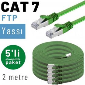 IRENIS CAT7 Yeşil 2 mt Yassı FTP 5 Adet Ethernet Network Lan İnternet Kablosu