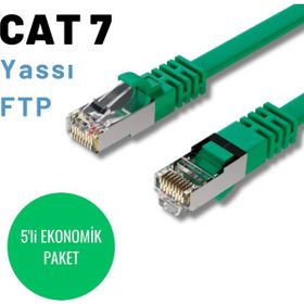 IRENIS CAT7 Yeşil 2 mt Yassı FTP 5 Adet Ethernet Network Lan İnternet Kablosu