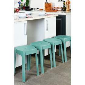 İronika Kaymaz Ayaklı Dekoratif İç İçe Geçebilen Plastik Tabure Mutfak 4 Adet Yeşil Bahçe Taburesi