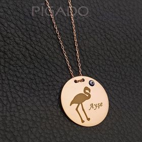 İsme Kişiye Özel 925 Ayar Flamingo Baskılı Rose Kadın Gümüş Kolye