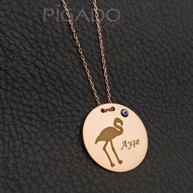İsme Kişiye Özel 925 Ayar Flamingo Baskılı Rose Kadın Gümüş Kolye