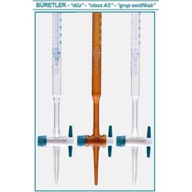 İsolab 017.02.025 25 ml Düz Şeffaf PTFE Musluklu As Kalite Mavi Skala Büret