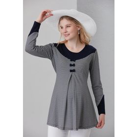 Işşıl 04067 Çizgili Viskon Mini Üçlü Fiyonk Hamile Bluzu