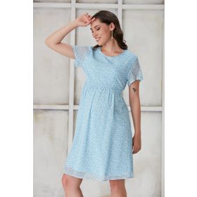 Işşıl 4516 Kalpli Desen Hamile Mini Şifon Bebe Mavi Elbise