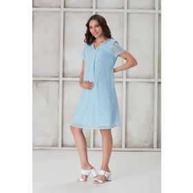 Işşıl 4521 Pileli V Yaka Kalp Desen Hamile Mini Şifon Mavi Elbise