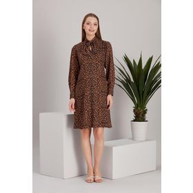 Işşıl 5065 Leopar Desen Fular Yaka Crep Şifon Tunik Hamile Elbise