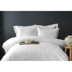 Issimo Pure White Ekose Saten Çift Kişilik Nevresim Takımı