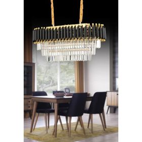 İstanbul Avize Luna Siyah Gold 3 Katlı Lüx Kristal Yemek Masası Avize