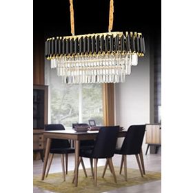 İstanbul Avize Luna Siyah Gold 3 Katlı Lüx Kristal Yemek Masası Avize