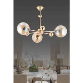 İstanbul Avize Nairobi 3'lü Gold Sarı Glop Camlı Avize