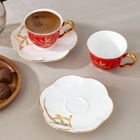 İstanbul Porselen Berin 2'li 90 ml Kırmızı Kahve Fincan Takımı