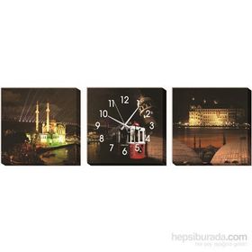 İstanbul Ve Gece Duvar SaatiKanvas Tablo