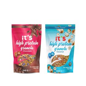 It's 240 gr Hindistan Cevizli + 240 gr Şekersiz Çikolatalı Yüksek Protein Granola