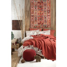 İyi Geceler İstanbul Boho Chic Çift Kişilik Püsküllü Battaniyeli Tarçın Nevresim Seti